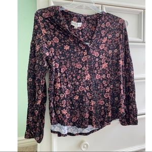 Black floral peasant shirt